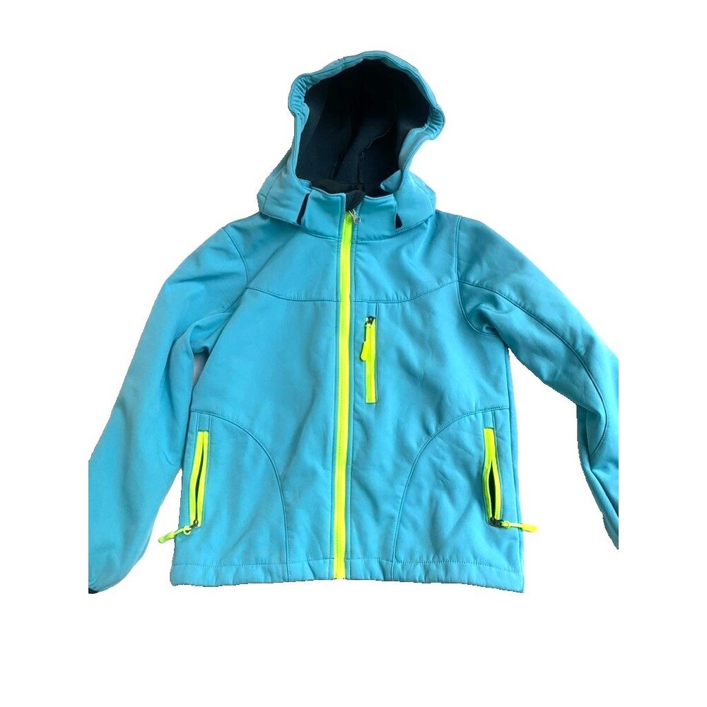 Free Country Jacket Boys Blue Softshell Hooded Water Resistant Zip-Size 130 7/8